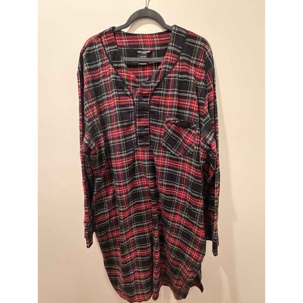 Comfort Relaxed Plaid Flannel Sleepwear Nightshirt Gown For Men Sz L